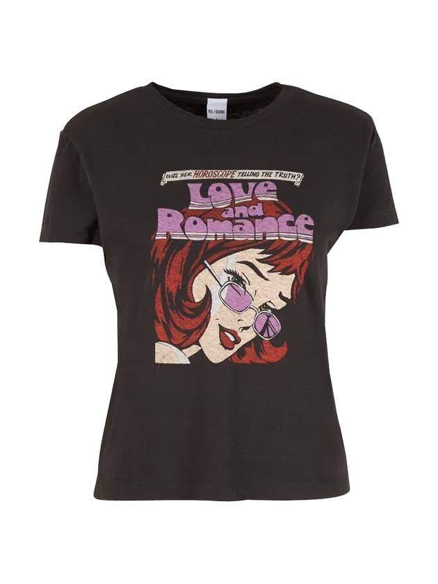 리던 로맨스 프린트 클래식 반팔 티셔츠 워시드 블랙