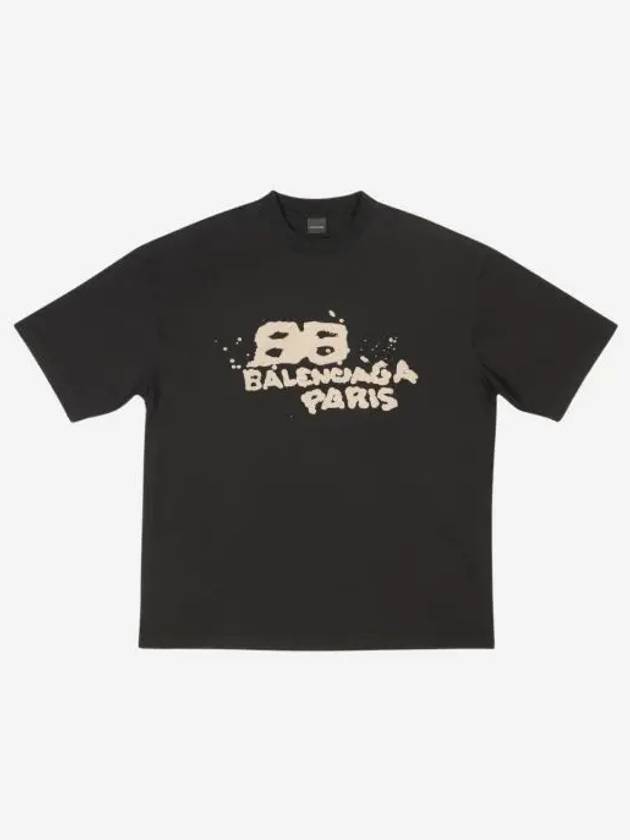 발렌시아가 핸드 드로운 BB 아이콘 티셔츠 미디움 핏 블랙 Balenciaga Hand Drawn BB Icon T Shirt Medium Fit Black