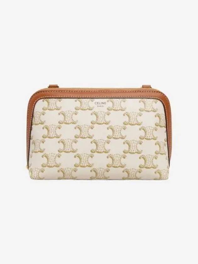 셀린느 클러치 체인 트리옹프 캔버스 램스킨 화이트 탄 Celine Clutch with Chain in Triomphe Canvas Lambskin White Tan