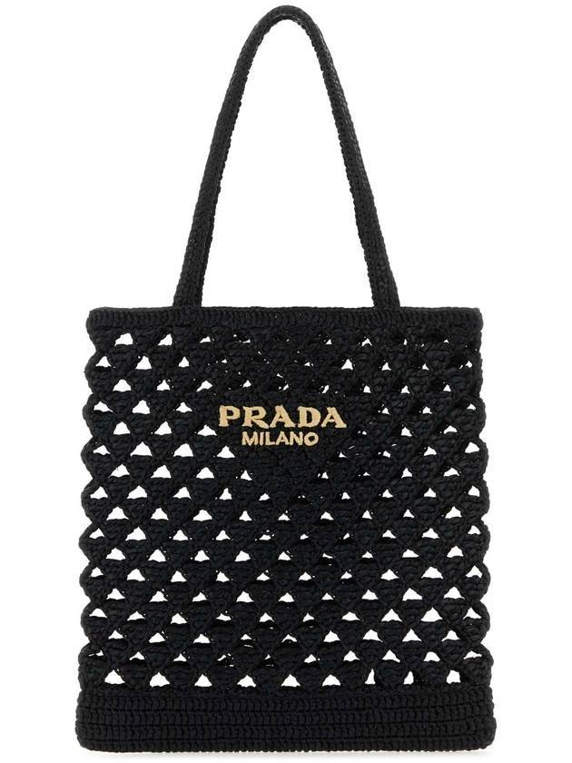 프라다 우븐 패브릭 크로셰 토트 백 블랙