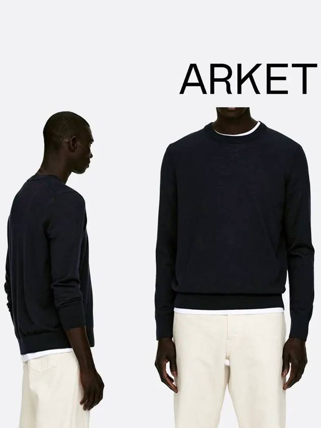 아르켓 니트 파인 메리노 울 탑 맨투맨 네이비