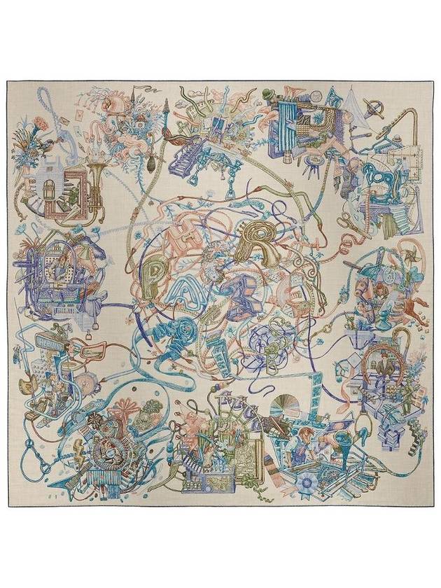 에르메스 르 몬드 데르메스 숄 140 나뛰렐 블루 페트롤 베르 H244230S04