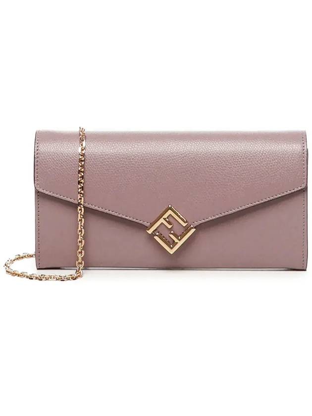 펜디 FF 다이아몬드 컨티넨탈 체인 장지갑 핑크