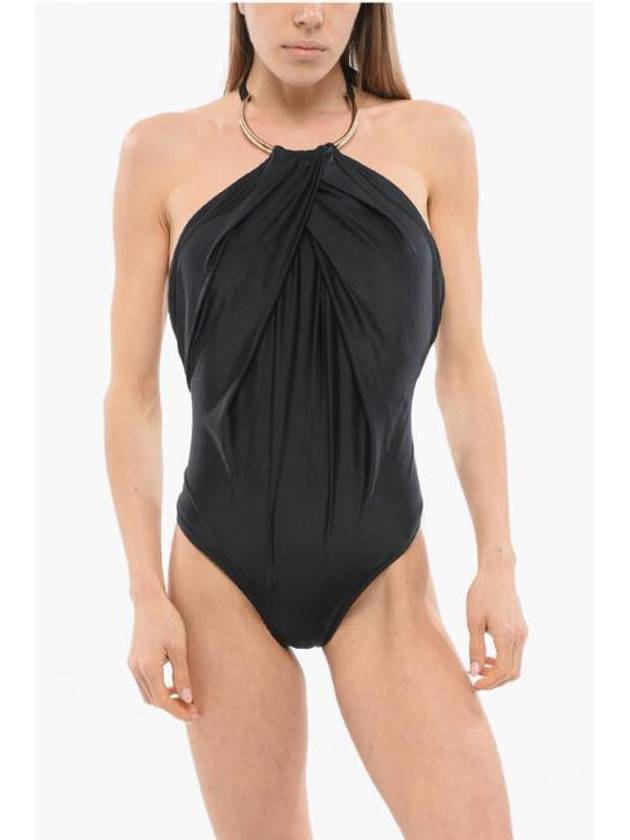 NB22 LENNY NIEMEYER 여성 수영복 RAQUEL DINIZ Hallterneck One Piece Swimsuit with Golden Effect Detail
