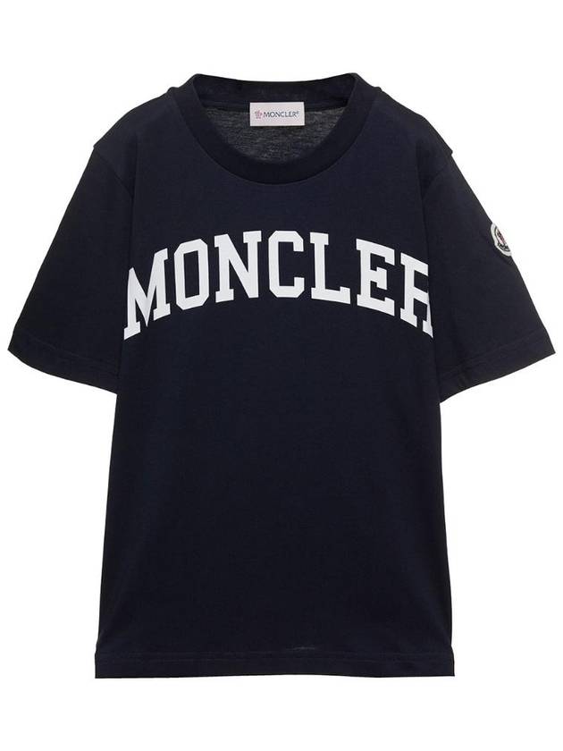 MONCLER KIDS 8C0000283907778 로고 프린트 패치 다크 블루 티셔츠 코튼 보이 소재