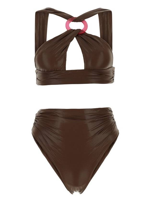 The Attico 크로스 스트랩 인조 가죽 비키니 세트