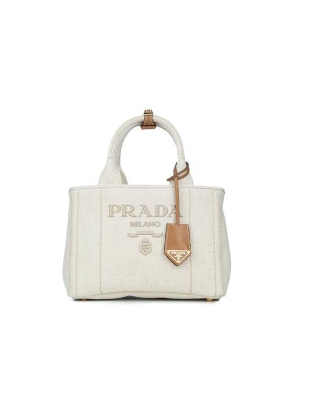 프라다 로고 엠브로이더드 토트 백 베이지