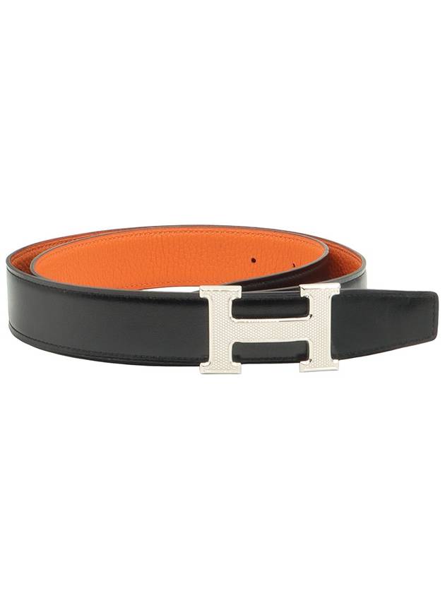 에르메스 은장 도트 버클 32MM 노아 오랑쥬 토고 카프스킨 리버서블 양면 남성 벨트 90 B각인 H073967CAAE & H064540CK