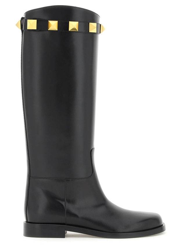 발렌티노 로만 스터드 레더 롱부츠 블랙