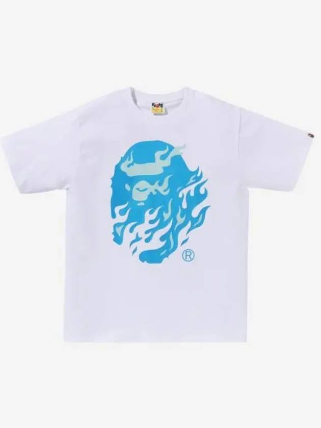 베이프 플레임 에이프 헤드 티셔츠 화이트 블루 BAPE Flame Ape Head T Shirt White Blue