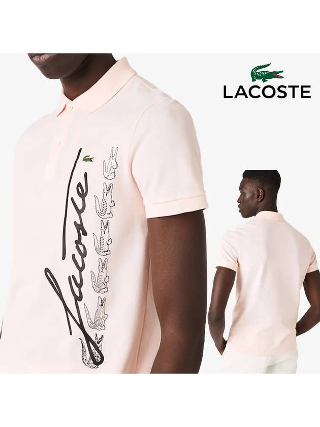 라코스테 시그니처 멀티 레귤러핏 피케 카라 폴로 탑 반팔티셔츠 핑크