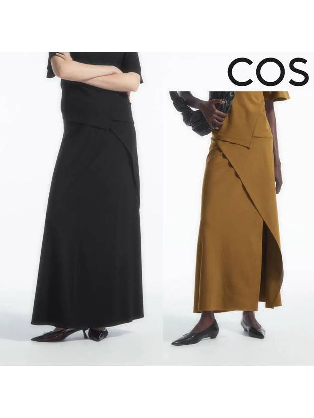 코스 치마 비스코스 스트레이트 랩 스커트 블랙 오커