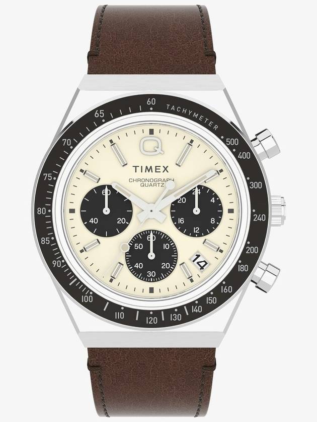 Q TIMEX CHRONOGRAPH 40MM 가죽 스트랩 시계 크로노그래프 시계 Q TIMEX CHRONOGRAPH 40MM LEATHER STRAP WATCH Chronograph watch