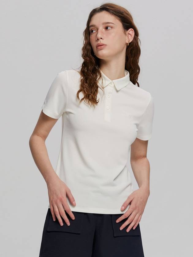 여성 자수 PK 반팔 카라 티셔츠 CREAM