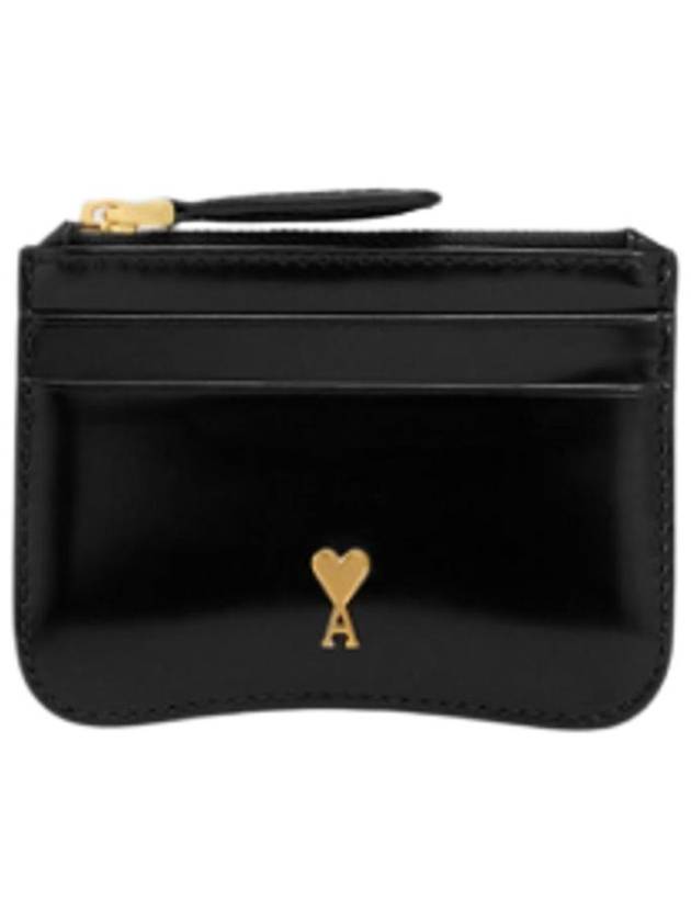 아미 파리 스몰 하트 로고 글레이즈드 레더 지퍼 카드 홀더 블랙 골드 USL707 AL0139 001