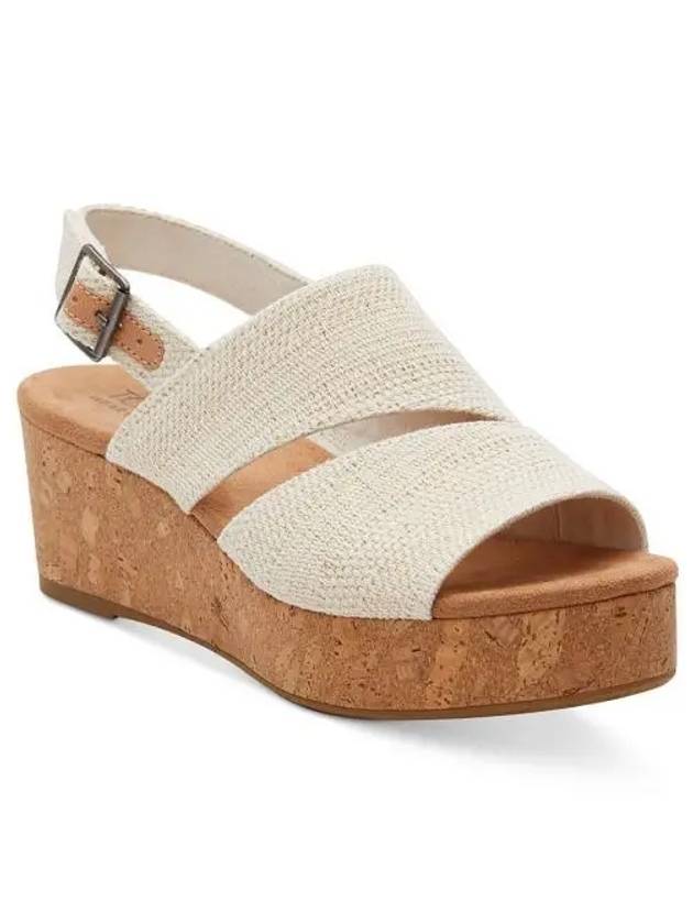 우먼 탐스 Claudine 슬링백 Cork 웨지 플랫폼 샌들 샌달 내츄럴 메탈릭 Linen 8622011