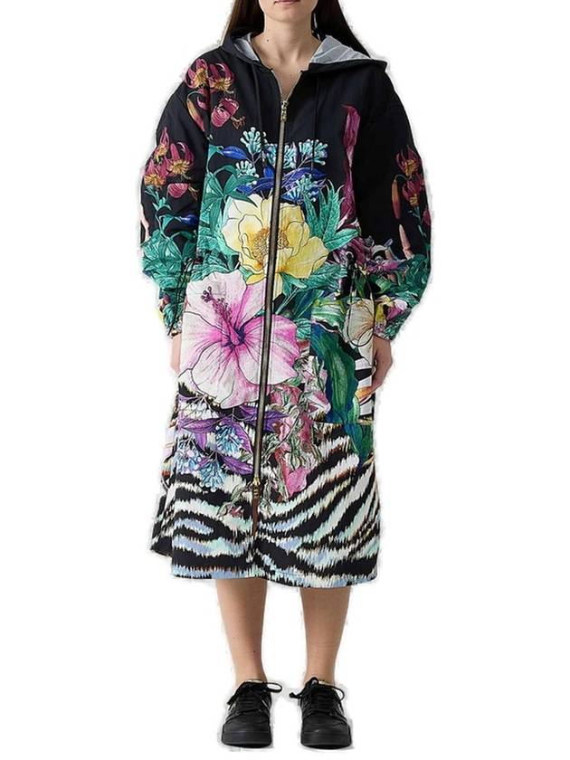 저스트 카발리 플로럴 프린트 후드 코트