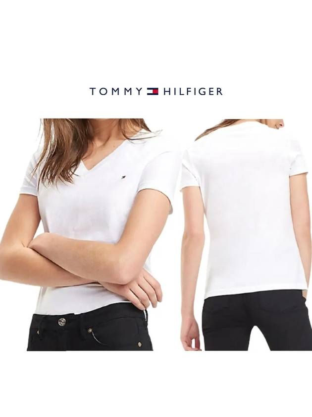 타미힐피거 반팔티 에센셜 브이넥 화이트 여성티셔츠 여자무지면티 오버핏 패션