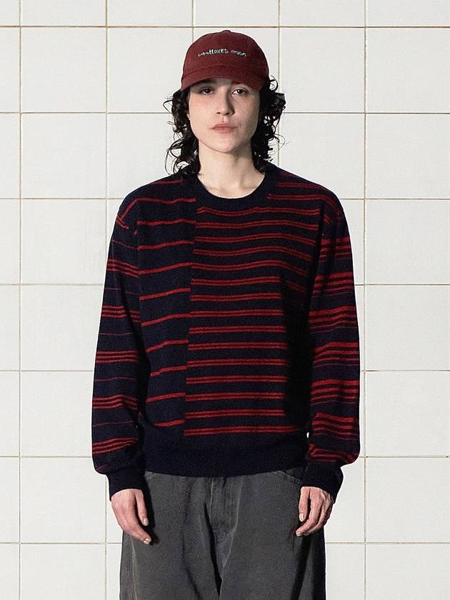 아가일 엘보 스트라이프 니트 네이비