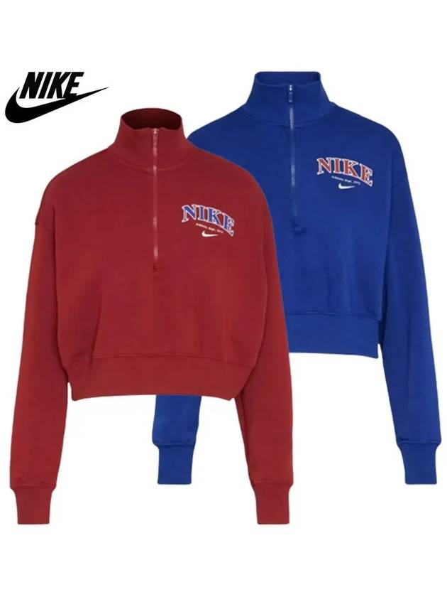 나이키 맨투맨 크롭 칼라 롱슬리브 하프 여성 스웨터 3컬러 심플 베이직 오버핏 패션