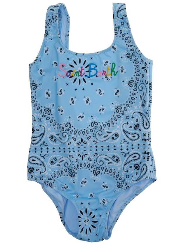 MC2 SAINT BARTH KIDS 앞면에 자수 로고와 전면 반다나 프린트가 있는 테크 패브릭 걸 라이트 블루 수영복 CARA00101636HBANDANNAROUND31EMB
