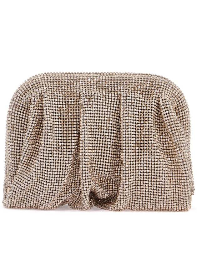 Compact Pleated Light Gold Rhinestone Evening Bag