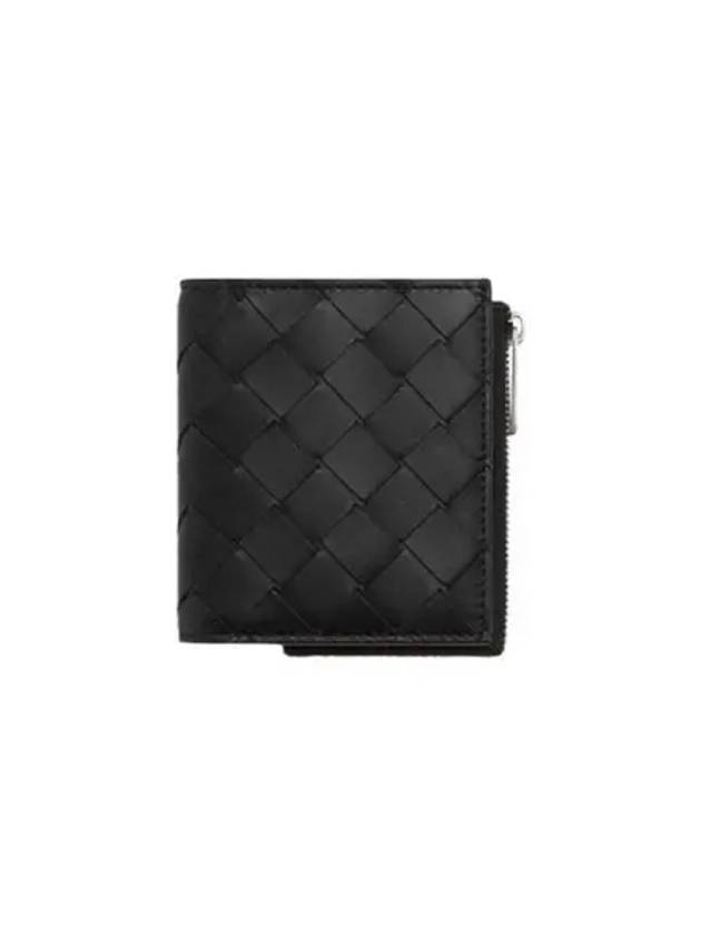 보테가 베네타 인트레치아토 지퍼 반지갑 블랙 Bottega Veneta Intrecciato Bi Fold Wallet With Zip Black
