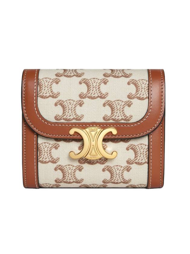 셀린느 트리옴프 프린트 플랩 스몰 반지갑 화이트