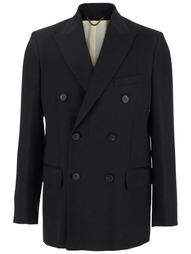 GOLDEN GOOSE GMP00835P00152190100 GOLDEN M& 39 S 더블브레스트 블레이저 라이트 드라이 울 가바딘 안쪽에 프린트 메시지 콘트라스트 안감