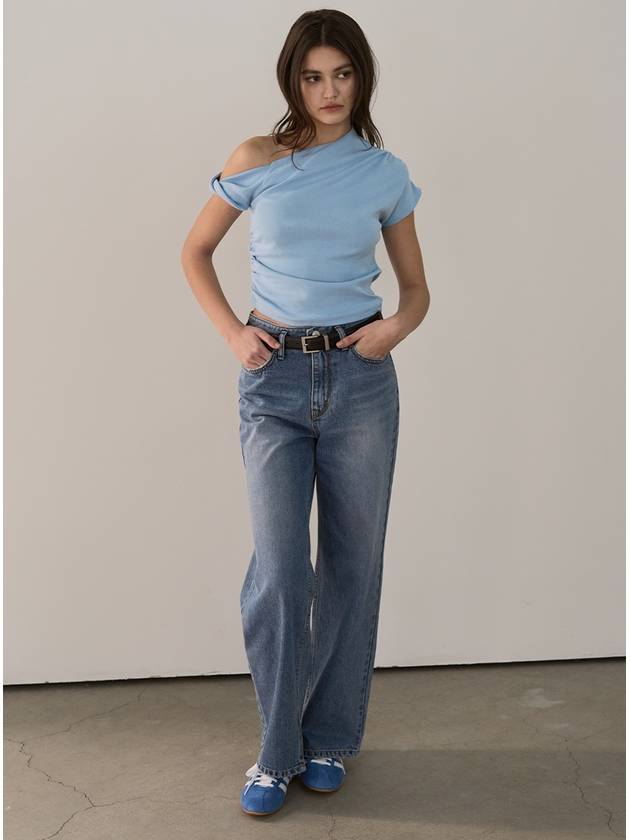 시그레이트 여성 와이드 팬츠 블루 WASHED DENIM PANTS