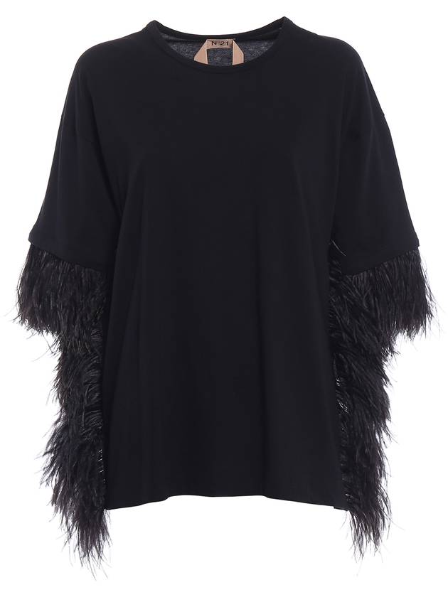 N°21 Jersey over T-shirt with feathers
