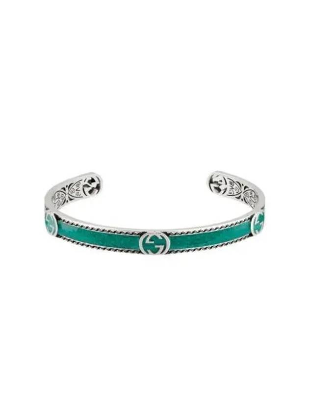 구찌 브레이슬릿 인터로킹 G 실버 터콰이즈 에나멜 Gucci Bracelet With Interlocking G Silver Turquoise Enamel