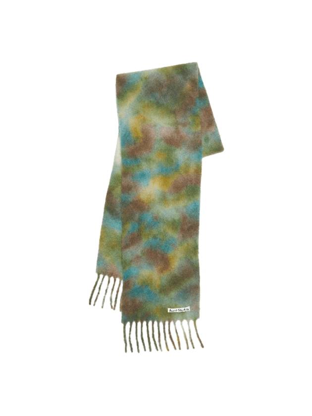 아크네 스튜디오 로고 패치 프린지 울 블렌드 머플러 브라이트 그린