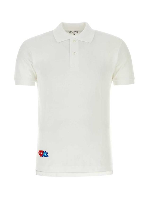 COMME DES GARCONS PLAY 화이트 피케 폴로 셔츠 P1T336 WHT