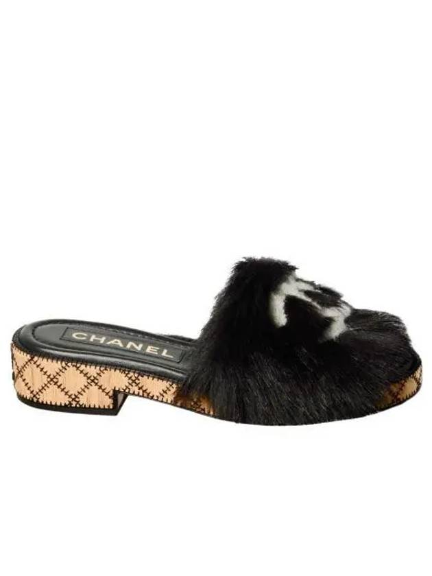 W 샤넬 샌들 시어링 램스킨 & 블랙 화이트 W Chanel Sandals Shearling Lambskin & Black White