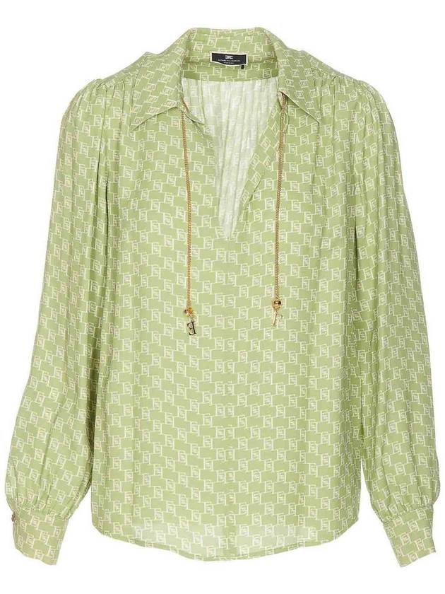 Elisabetta Franchi Green shirt with v-neck long sleeves