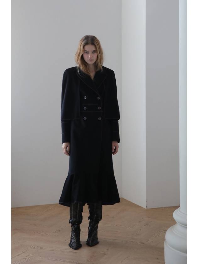 24FW 머메이드 케이프 롱 코트_블랙