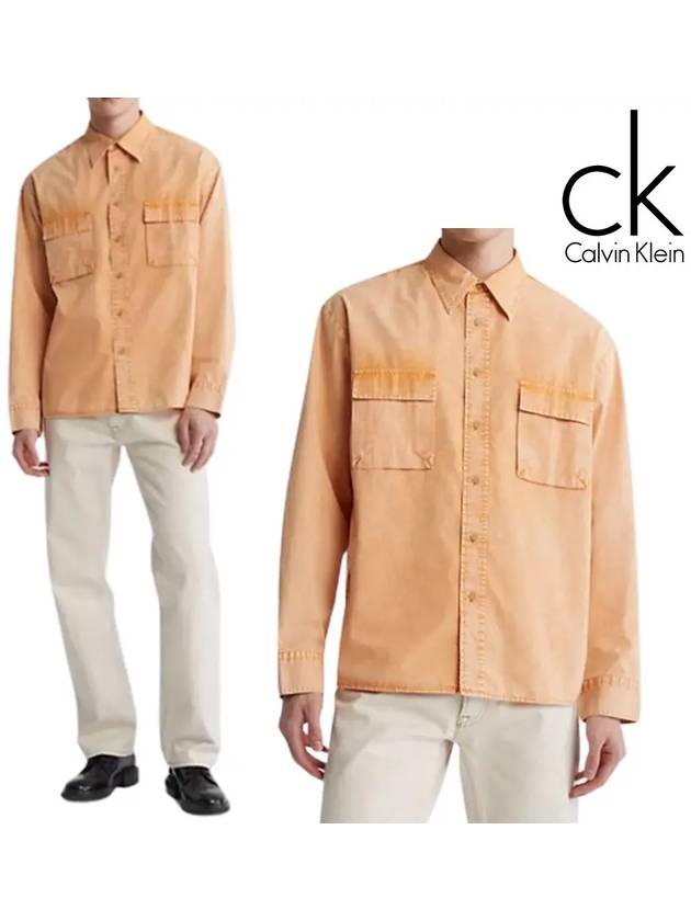 캘빈클라인 클래식 콘트라스트 스트라이프 탑 긴팔 셔츠 오렌지