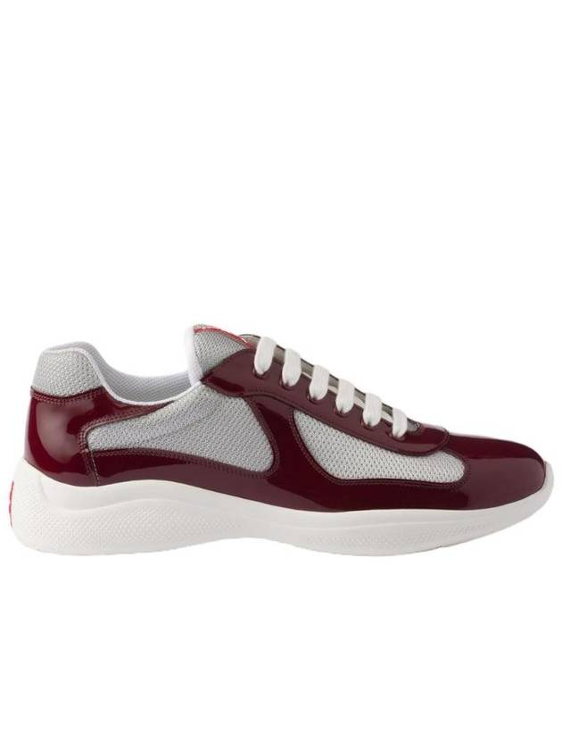 프라다 페이턴트 레더 앤 테크니컬 패브릭 프라다 아메리카 컵 스니커즈 버건디 실버 4E3400 ASZ F0WQI