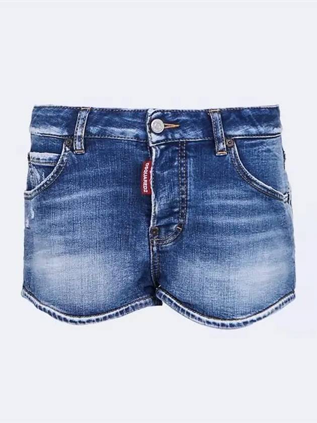 디스퀘어드2 5포켓 백레더 로고패치 중청 숏데님팬츠 S72MU0424 S30663