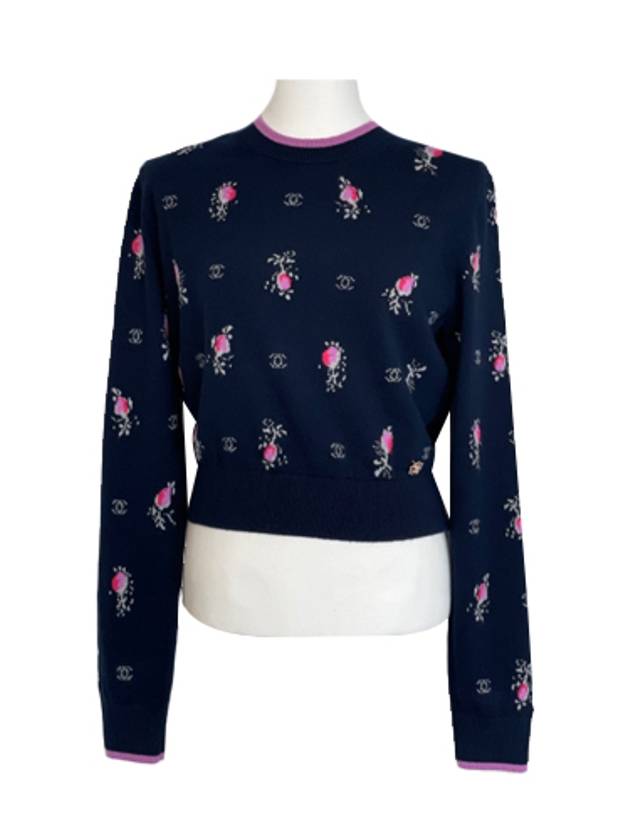 샤넬 22K FW 플라워 CC 로고 캐시미어 긴팔 풀오버 니트 38 P73818