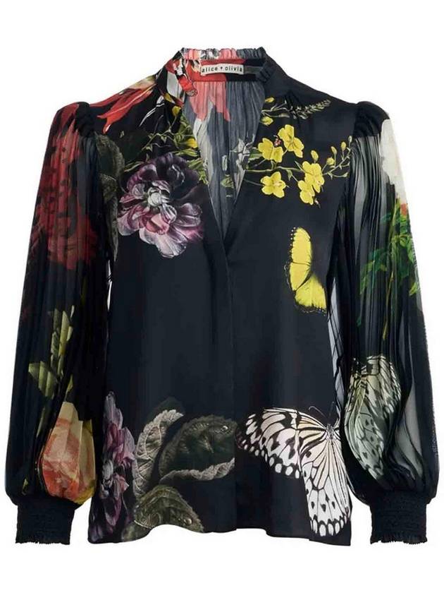 Alice+Olivia Black/Multicolor Pleated Blouse