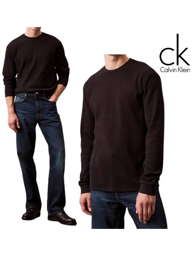 캘빈클라인 긴팔 와플 크루넥 탑 티셔츠 블랙