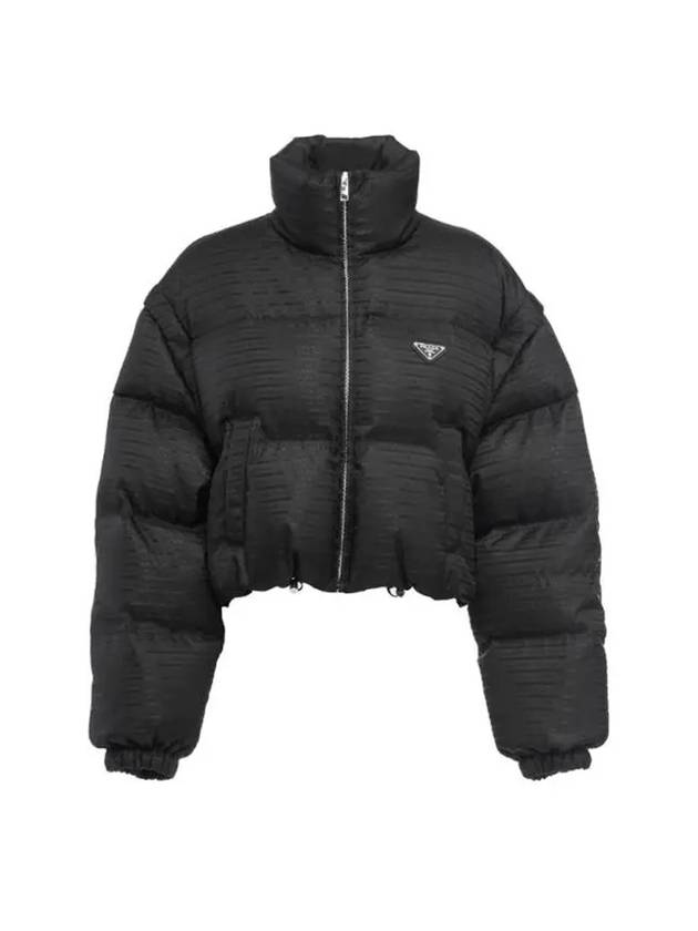 프라다 리나일론 크롭 후드 다운 패딩 블랙