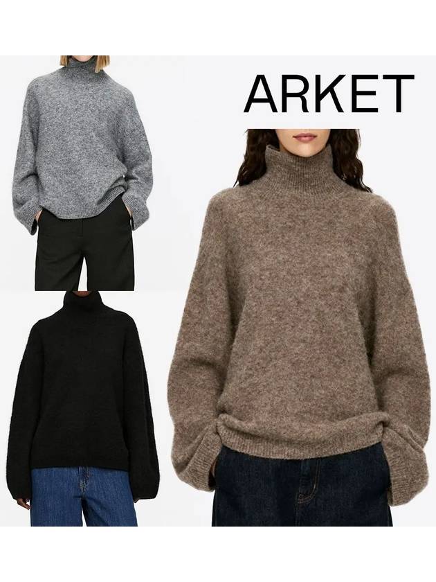 아르켓 맨투맨 여성 알파카 터틀넥 탑 티셔츠 그레이 블랙 브라운