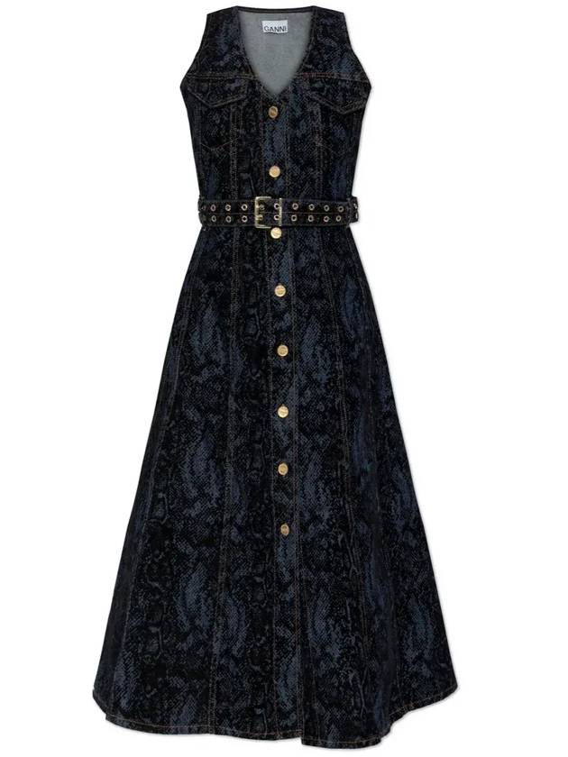 Ganni 브이넥 데님 미디 드레스 J1614_677