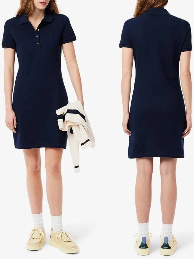 라코스테 원피스 클래식 피케 폴로 드레스 네이비
