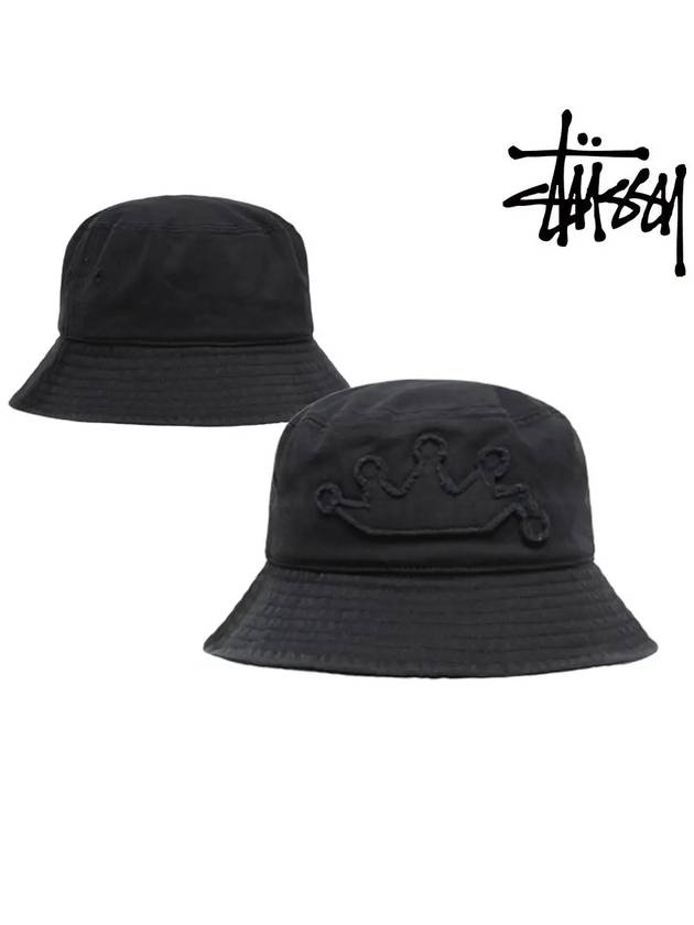 스투시 모자 크라운 아플리케 버킷햇 블랙