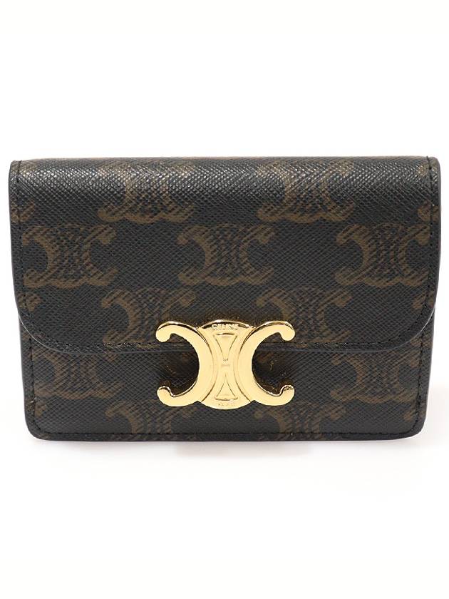 Celine 셀린느 10I582CPJ.04LU 트리옹프 캔버스 탄 카프스킨 플랩 카드지갑