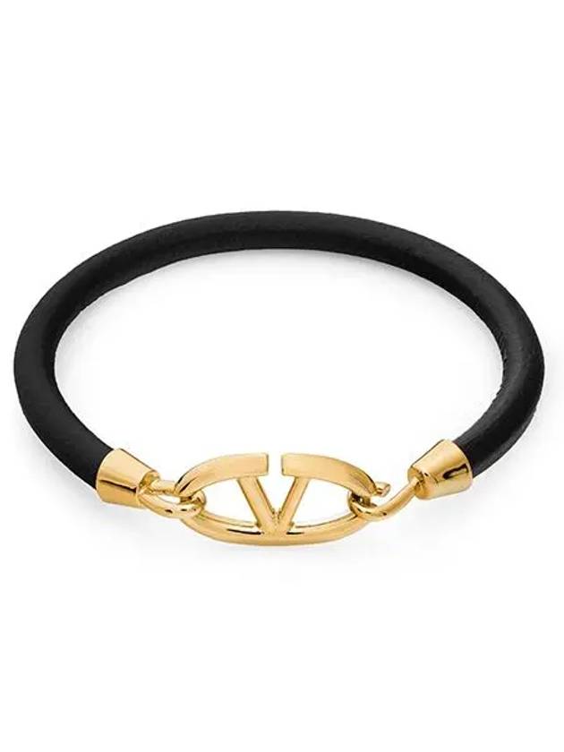 발렌티노 V로고 레더 팔찌 블랙